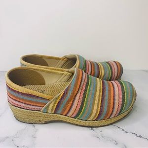 Dansko Vegan Colorful Striped Clogs Shoes Jute Woven Women’s Size 38EU 7.5-8